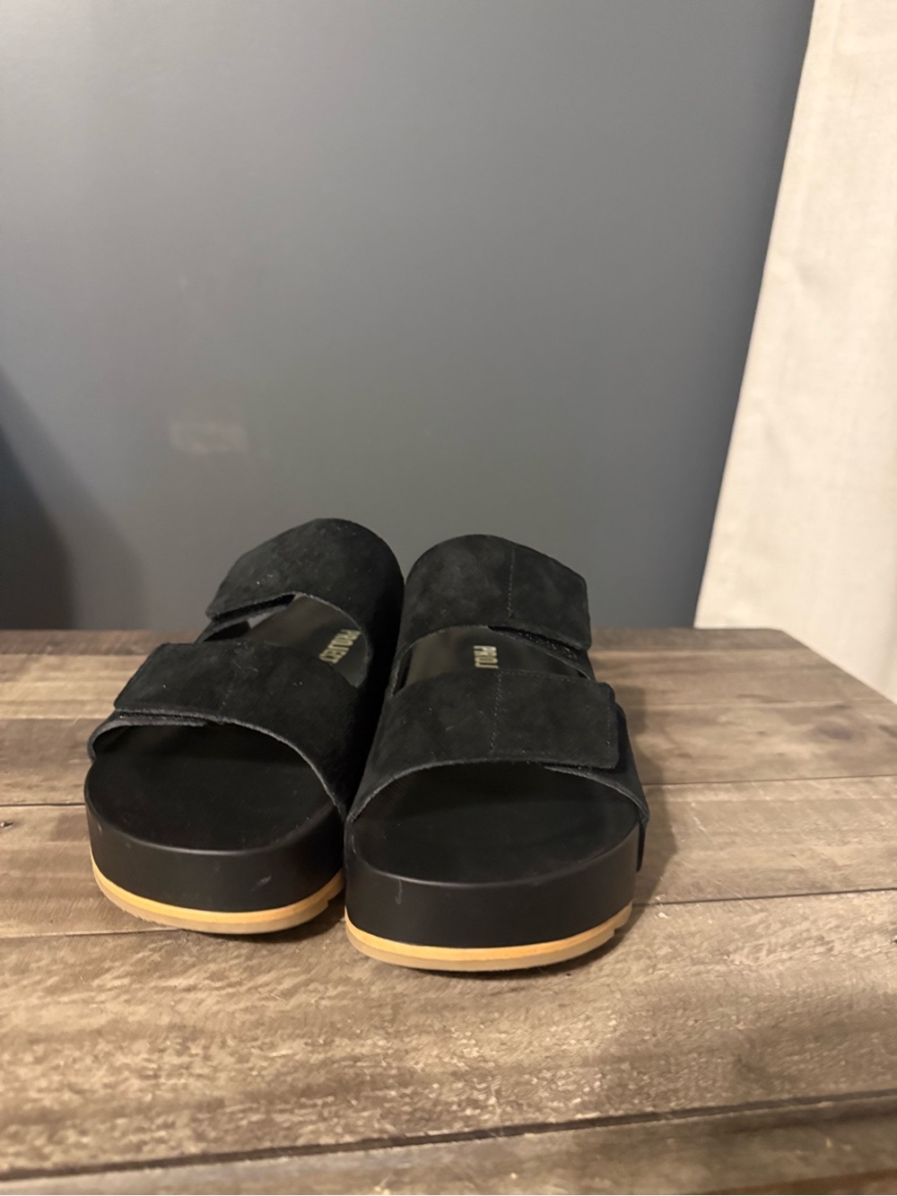 Women’s Black Suede Slide Sandals with Dual Straps - Picture 3 of 5